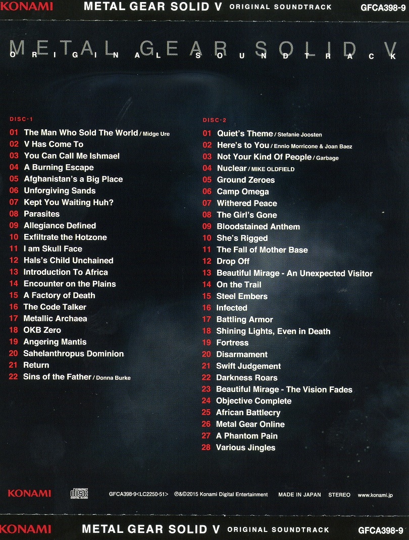 Metal Gear Solid V Original Soundtrack Обложка сзади